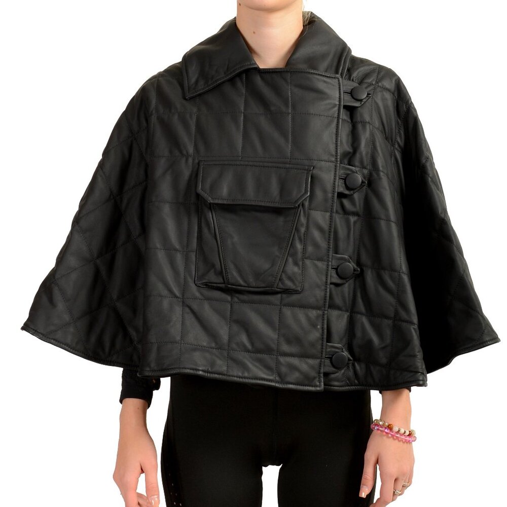 Scuderia Ferrari Women's Navy Blue Quilted Leather Poncho Jacket US S IT 40